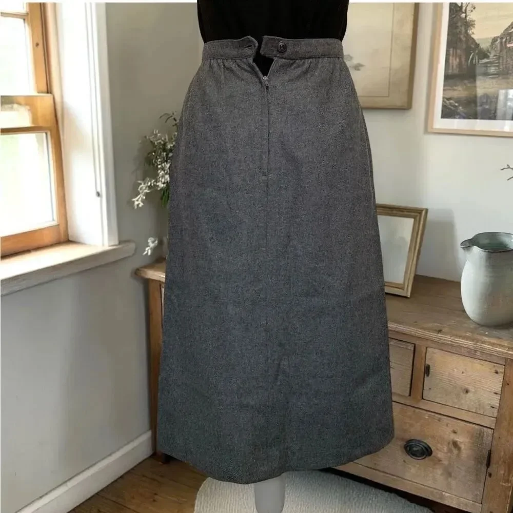 Vintage 80’s SASSON Gray Wool Blend Midi Skirt Sz 4 XS